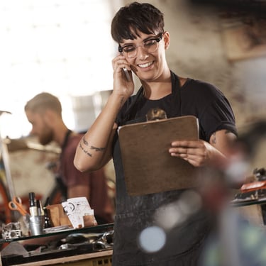 Screen printing small business shop owner on the phone